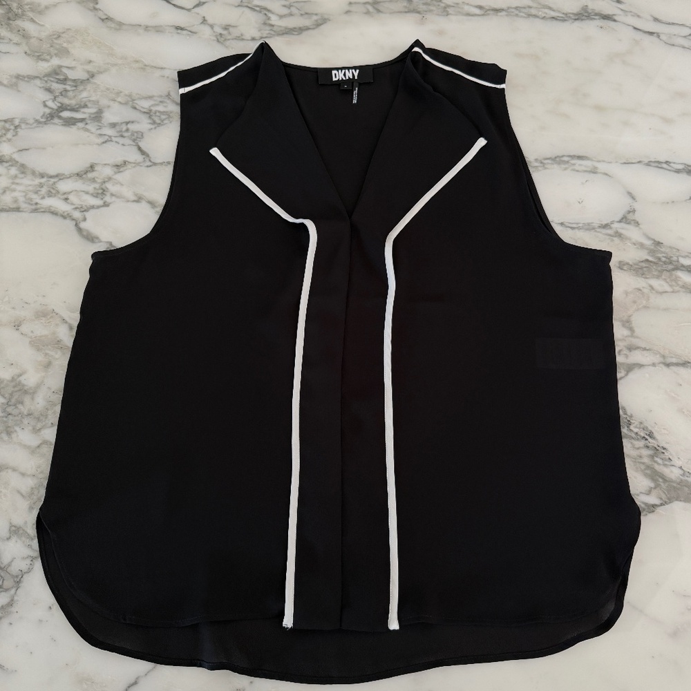 DKNY Sleeveless Black Poly Women's Blouse, XL